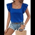 thumbnail image 2 of Top de Mujer con Cuello Cuadrado y Volantes de Corta Azul L, 2 of 10