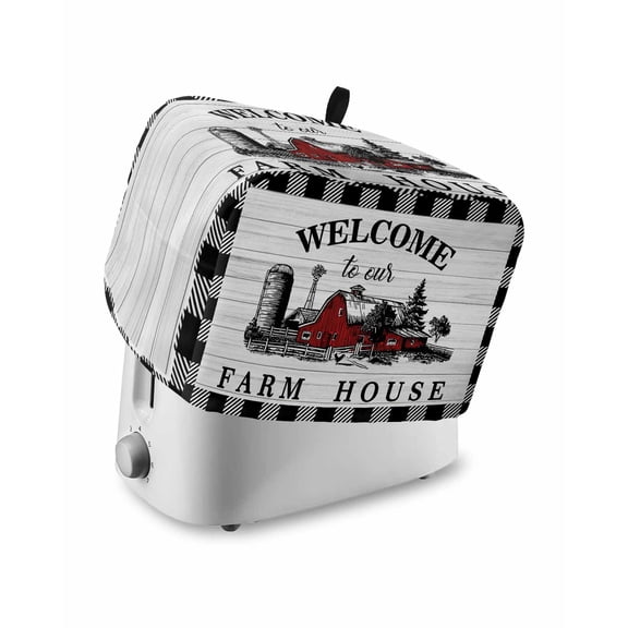 Farmhouse Cabin Toaster Cover 2 Slice, Country Vintage House Wood Grain Pliad Dustproof Bread Machine Oven Cover with Storage Pockets, Fits Most Kitchen Toasters Protector