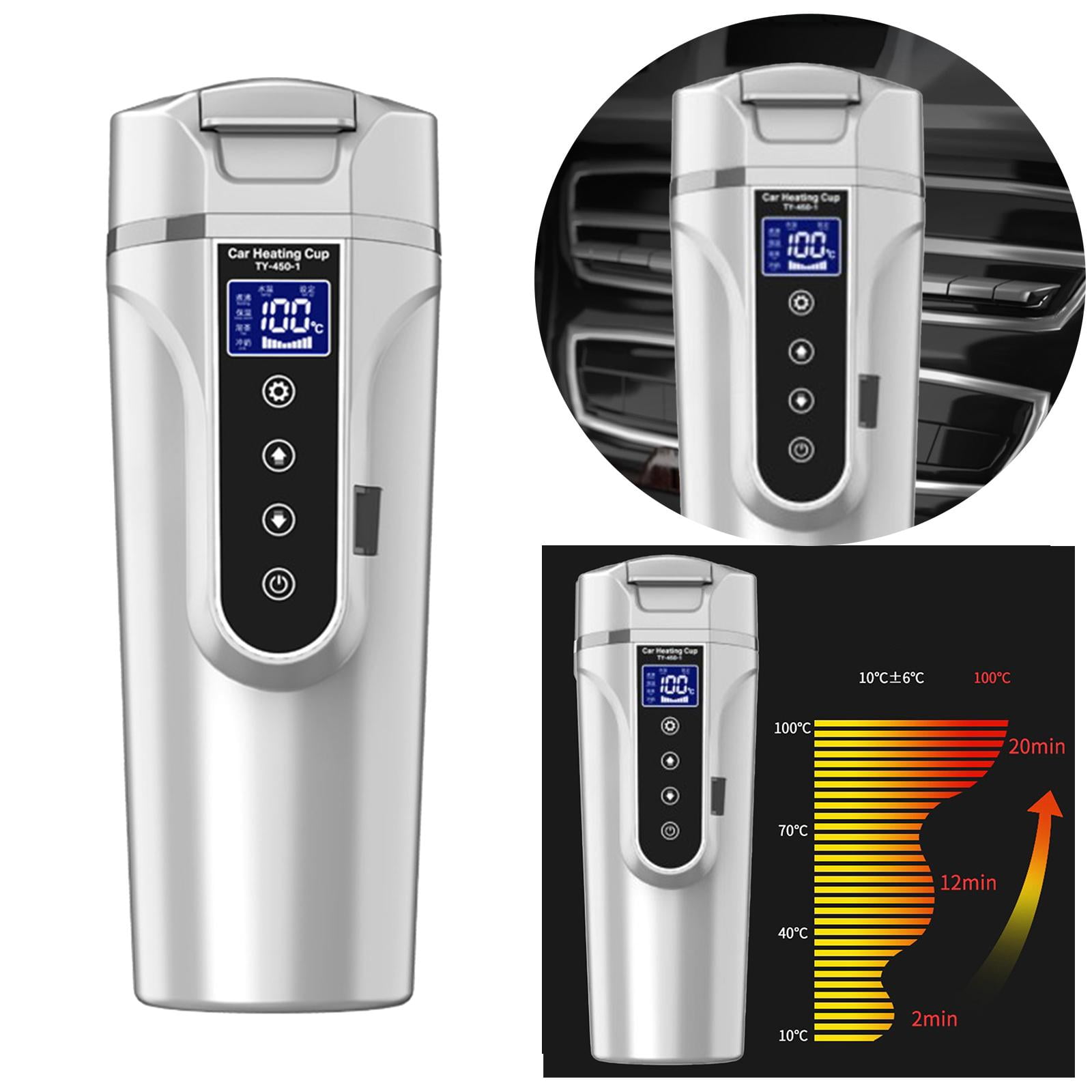 Electric Car Kettle Heater 12V/24V 450ml Digital Display Portable Camping Auto Shut Off Milk , White