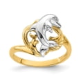 thumbnail image 1 of Solid 14k Yellow and White Gold Two Tone Dolphin Wave Ring Band Size 5, 1 of 8