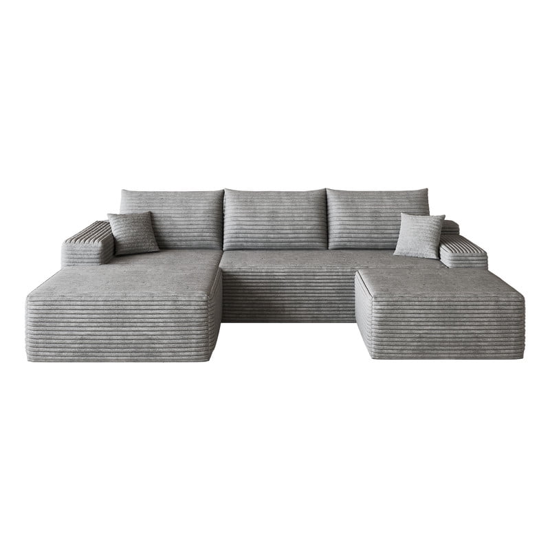 107" Cloud Sectional Sofa with Ottoman, U-Shaped Modular Couch with Deep Seats, Modern Minimalist Upholstered Sofa with Chaise, Plush Corduroy Living Room Sofa, No Assembly Required