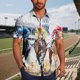 thumbnail image 1 of Blusa y camisa de manga corta con cuello vuelto para hombre, blusa informal de moda con cuello vuelto, blusa estampada de manga corta con botones, blusa de poliéster para hombre, 1 of 6