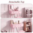 thumbnail image 5 of TLSUNNY Kids Vanity Set with Lights & Mirror, Wooden Princess Makeup Desk Set with Storage Drawers, Gift for Girls, 5 of 11