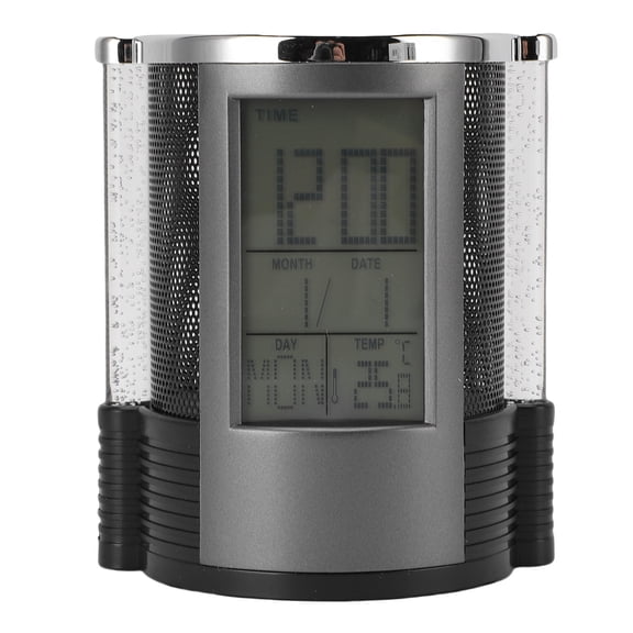 BIMZUC Multifunctional Desk Clock & Pen Holder with Colorful LED Calendar – Compact Electronic Organizer for Home & Office