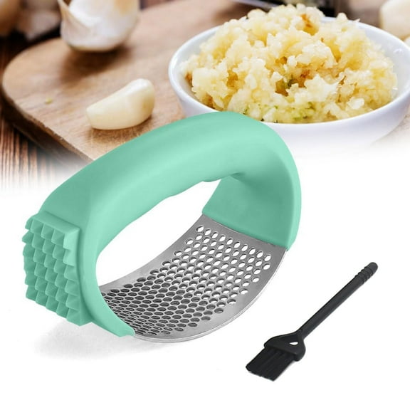 2024 Garlic Press Upgraded Stainless Steel Rocker Mincer with Peeler and Cleaning Brush, Effortless Garlic Crushing for Home Cooking
