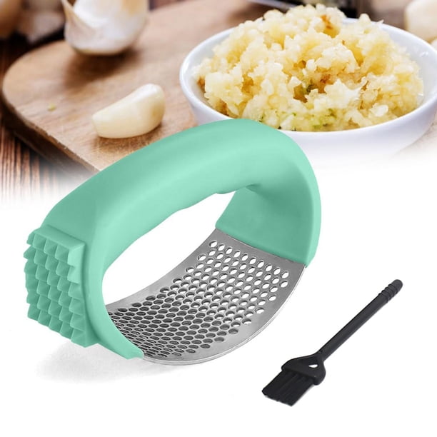Fiudx Prensa de Ajo de Acero Inoxidable, Picadora de Ajo de Fácil Manejo, Duradera y con Pelador, Fácil de Limpiar, Ideal para Chefs Caseros, Incluye Cepillo de Limpieza.