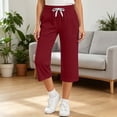 thumbnail image 6 of Fengactive Kids Summer Solid Loose Wide Leg Capri Sweatpants Drawstring Elastic Waist Large Patch Pocket Casual Athletic Cropped Trousers 5-15T, 6 of 9