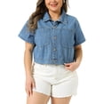 thumbnail image 2 of DARING DIVA Women's Plus Classic Washed Cropped Denim Jacket 1X Light Blue, 2 of 6