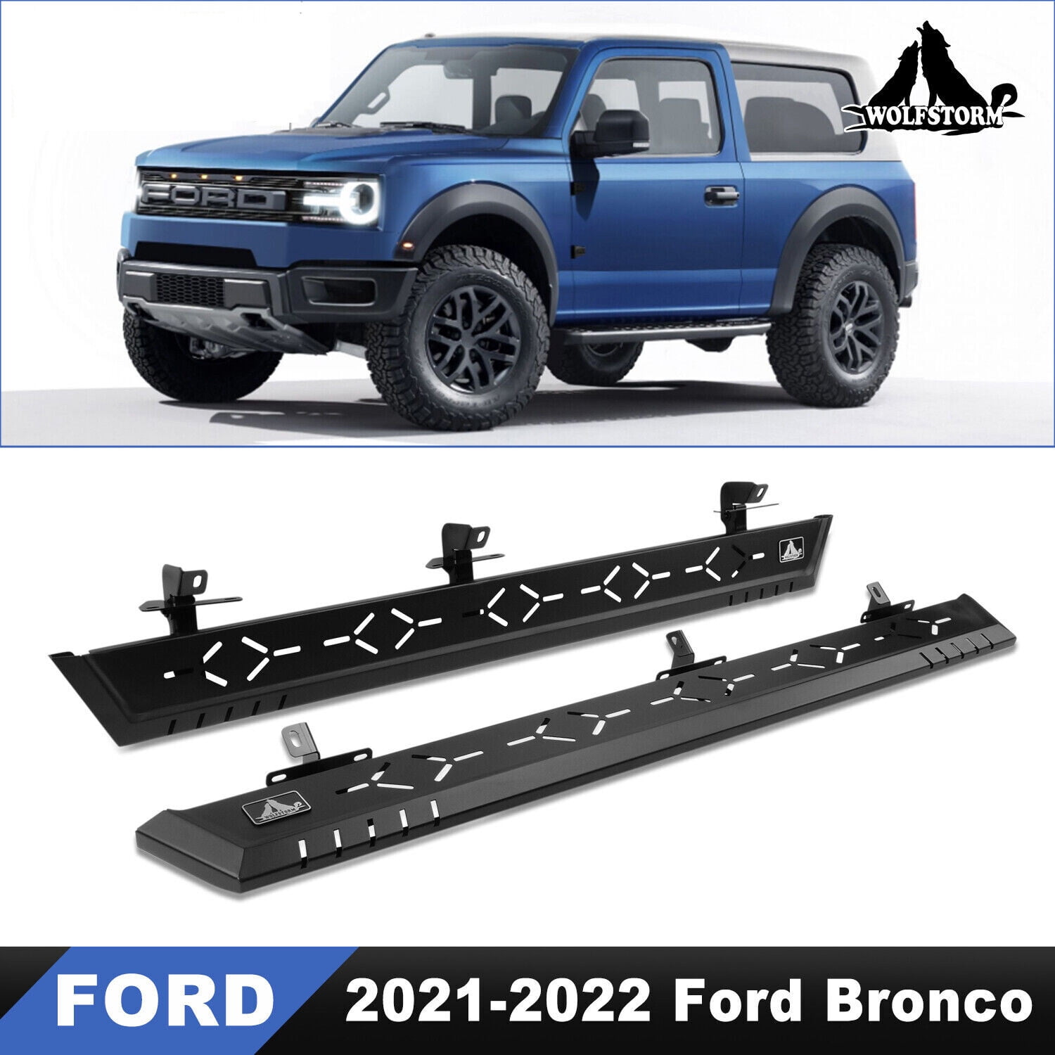 WOLFSTORM Side Steps For 20212022 Ford Bronco 4 Door Nerf Bar Running