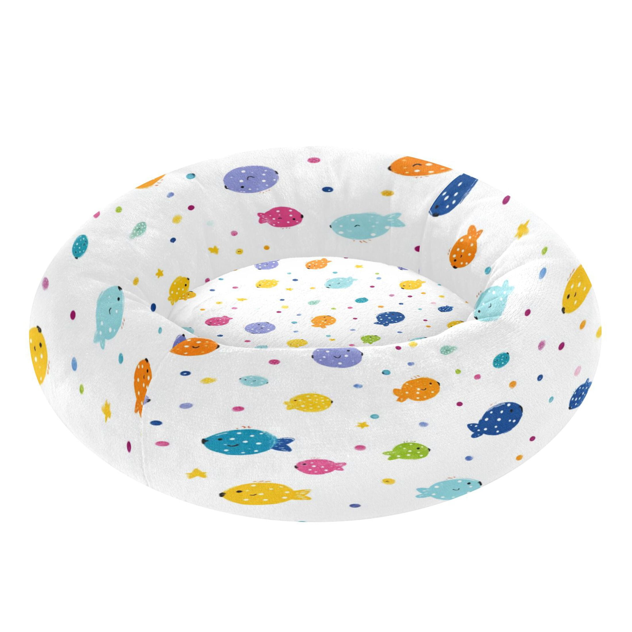 Iauyy Pet Couch Donut Cat Bed for Indoor Cats/Small Dogs Washable & Machine with Non-slip Bottom Calming Cat Furniture, Cute Little Fish (M)