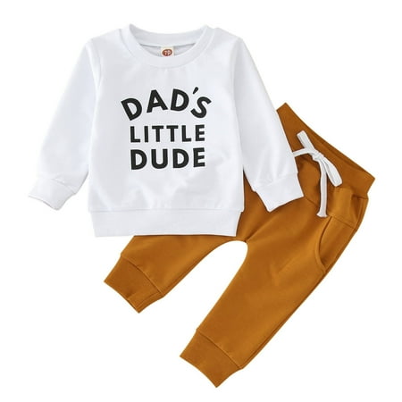 

Fsqjgq Girl Clothes 3 Months Baby Boy Long Sleeve Clothes Set Letter Printed Sweatshirt Pants 2Pcs Spring Fall Outfits Boy Clothes Set Size 10 White 80