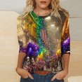 thumbnail image 5 of Jsaierl 2025 Shirt 3/4 Sleeve Mardi Gras Womens Fancy Blouse Carnival T-shirts Mask Print Tunic Theme Party Round Collar Tee, 5 of 5