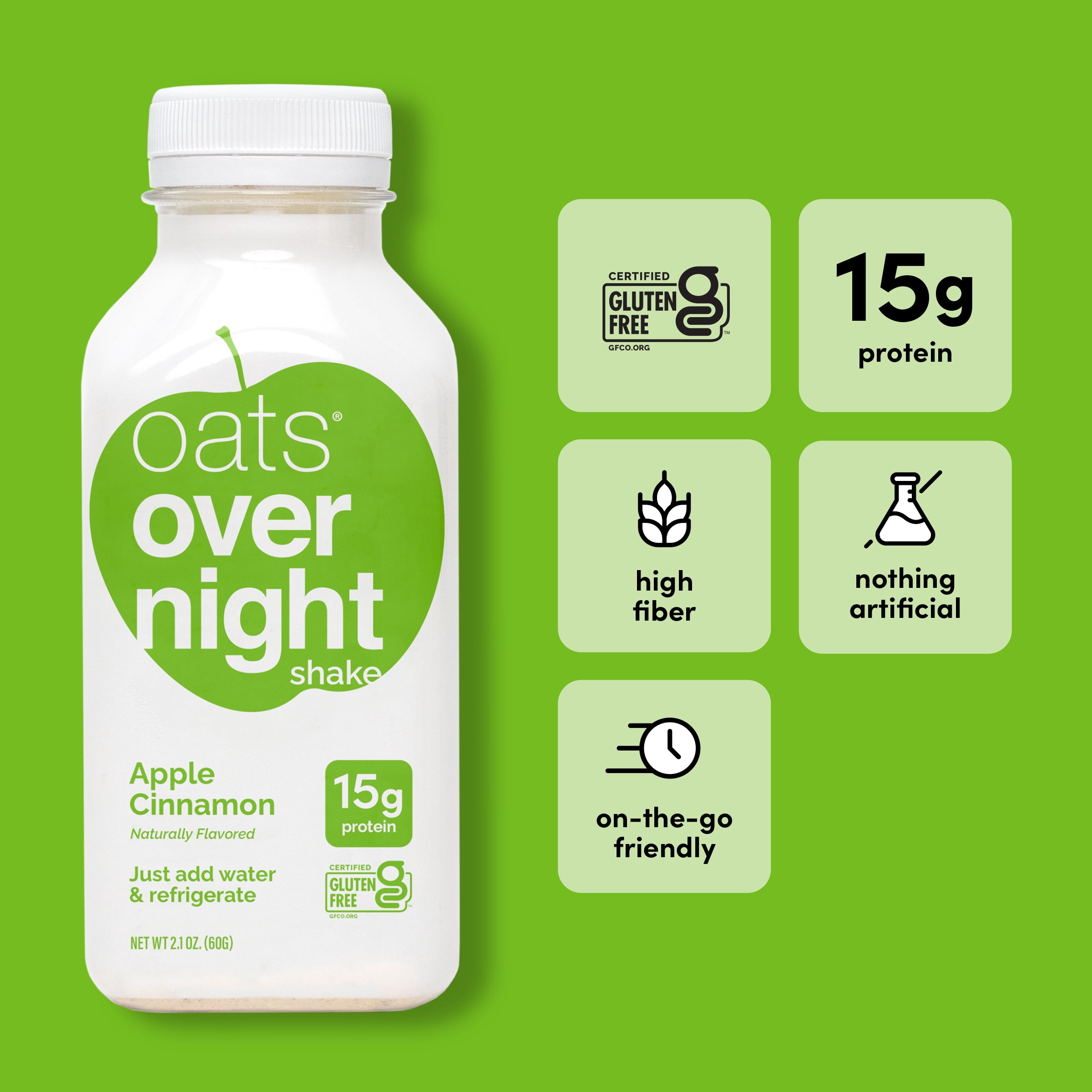 Oats Overnight Apple Cinnamon Protein Overnight Oatmeal Shake, 2.1 oz, 1 Count