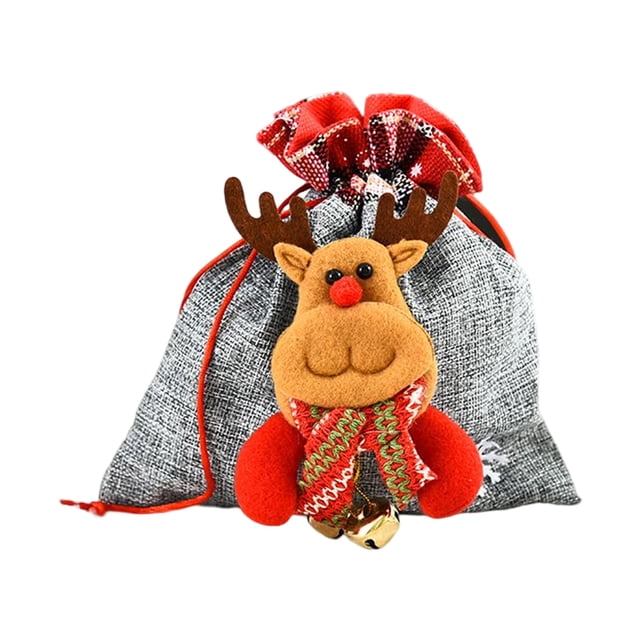 Toystoory Bolsas con cordón de Navidad con campana Muñeca 3D Papá Noel Muñeco de nieve Bolsa Puerta Dulces Regalos Media Bolso Titular Accesorios de Kits de decoración para fiestas Alce Toystoory HA070781-03
