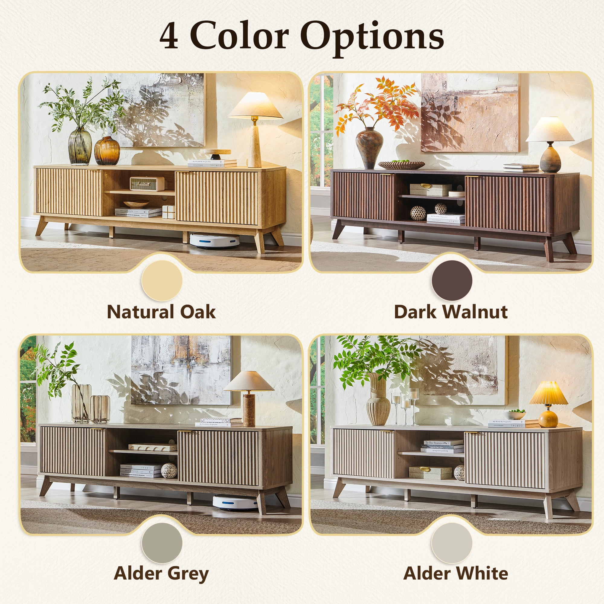 KeyWhat 70" TV Stand with 2 Soft Close Door, Modern Entertainment Center Console Table, Media Furniture for Living Room, Natural Oak