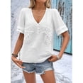 thumbnail image 5 of Summer Tops for Women Short Sleeve V Neck Loose Casual Tee Shirt Solid Color Pleated Dressy Going Out Tunic Tops White L, 5 of 8