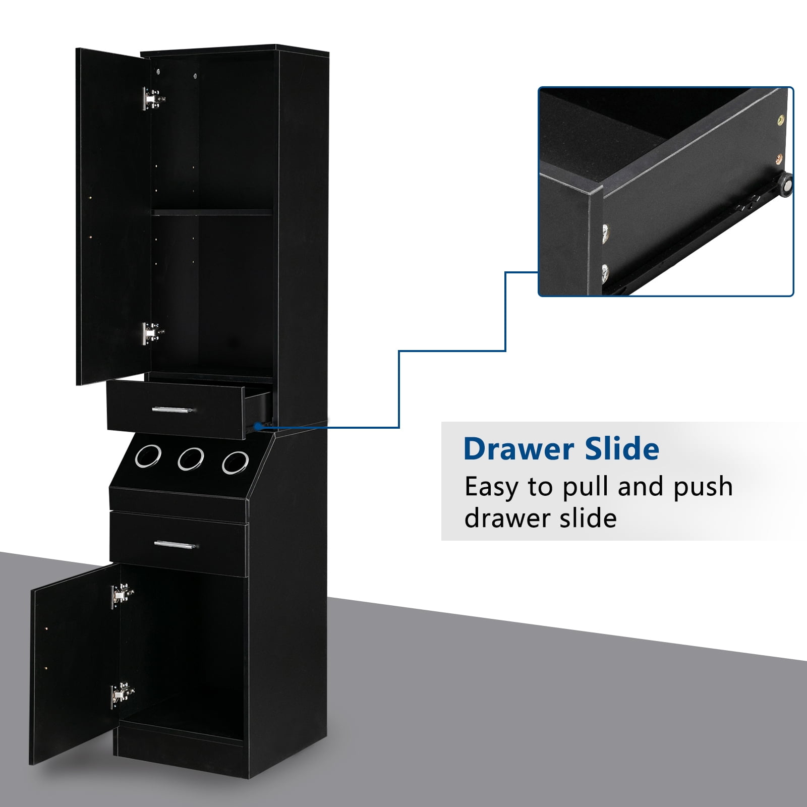 Ktaxon Wall Mount Salon Station, Barber Stations Hair Styling Storage Cabinet, 2-Tier Storage Shelf with Door, 2 Drawer, a Large Storage Cabinet, 3 Hot Tool Holders