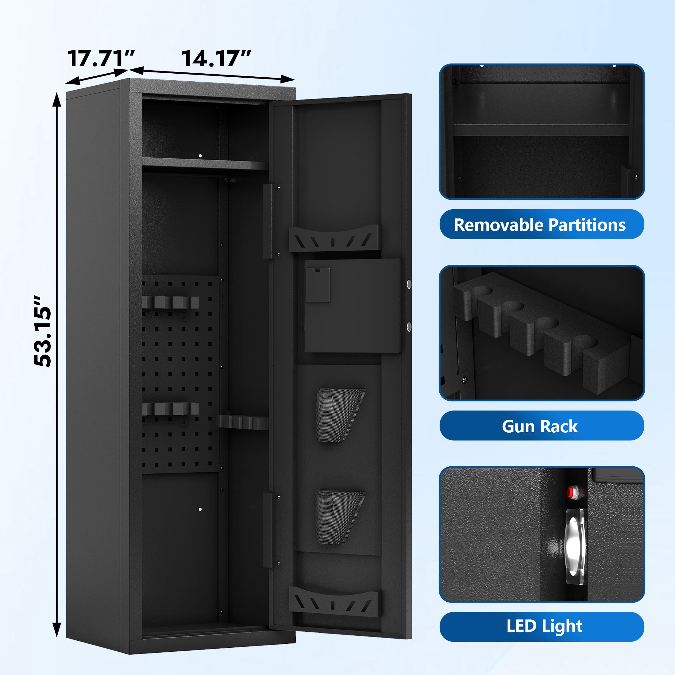 Sapital 10-12 Biometric Rifle Safe, Large Gun Cabinet with Independent Storage and Quick Access Fingerprint Lock