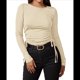 thumbnail image 3 of Camisa Corta de Cuello Redondo, Larga y Cordón Lateral para Mujer, Ajustada, Acanalada Albaricoque L, 3 of 7