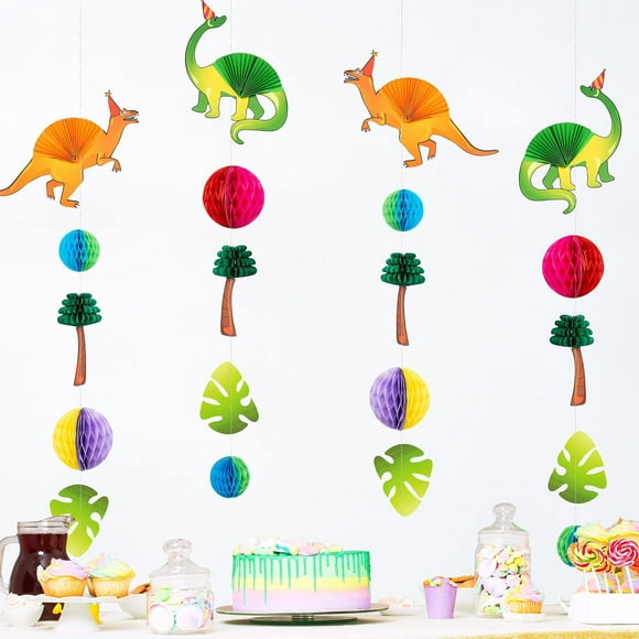 Kit de Guirlande de Fête Dino Blast - Bannière à Thème Dinosaure Coloré pour Décorations d'Anniversaire, de Baby Shower et de Fête Jurassique - Ensemble de 4 Pcs