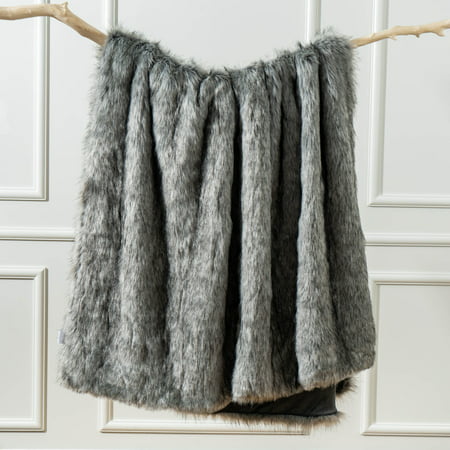 Battilo Grey Faux Fur Throw Blankets 60x80 in Luxury Decorative Fuzzy Warm Cozy Fake Fur Blanket for Bed Sofa Couch