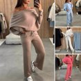 thumbnail image 2 of Quixlent 2 Pcs/Set Women Top Pants Set Off Shoulder Long Bat Sleeves Sweatshirt Elastic Waist Flared Sweatpants Sport Outfit Autumn Casual Tracksuit, 2 of 8