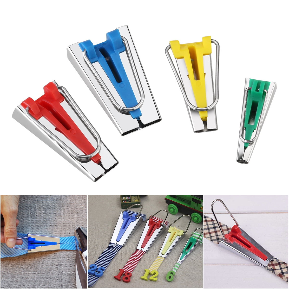Sewing Fabric Bias Tape Maker Tool Kit 6MM 12MM 18MM 25MM with 4 Pcs Cloth Clips Sewing Craft Scissor & Soft Tape Measure Tool for Quilt Binding Bias Tape Maker Set Awl 