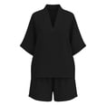thumbnail image 2 of Bosfbaoi Two Piece Sets for Women Linen Blend Relaxed Fit Casual Outfit Set V-Neck Kimono Sleeve Tops Elastic Waist Shorts Summer Outfits Matching Sets Women Clothing, 2 of 8