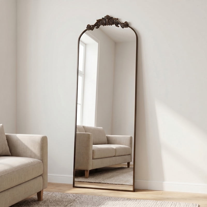 Easy4Home 21"x66" Vintage Arched Full Length Mirror Decorative Floor Mirror for Dressing,Antique Bronze