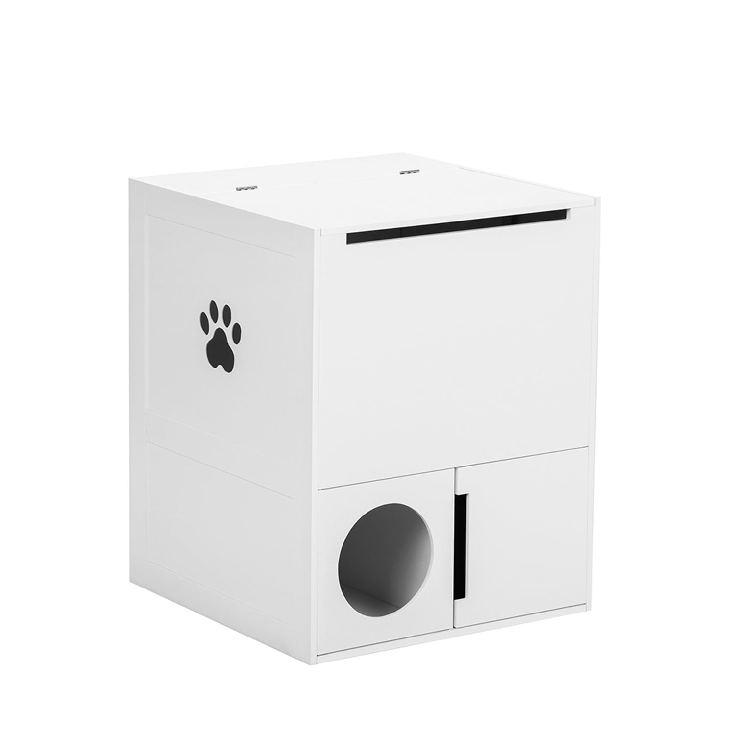 Pefilos 2-Tier Functional Wood Cat Washroom Litter Box Cover, Cat Litter Cabinet for Indoor with Multiple Vents, Cat Toilet Round Entrance, Openable Door, White Pefilos 2-Tier Functional Wood Cat Washroom Litter Box Cover, Cat Litter Cabinet for Indoor with Multiple Vents, Cat Toilet Round Entrance, Openable Door, White