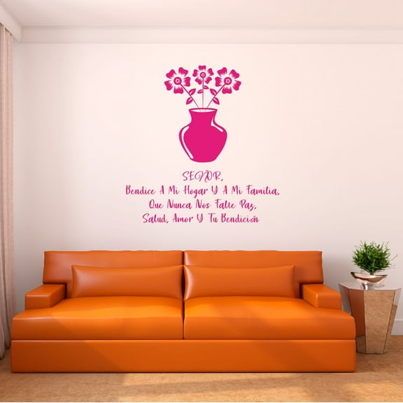 Spanish Wall Decals for Family Hallway - SEÑOR, Bendice A Mi Hogar Y A Mi Familia LORD, Bless My Home Home Wall Sticker - Size: 10 In x 10 In
