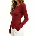 thumbnail image 5 of ZDNIXIAN Women Off Shoulder Long Sleeve Basic Tops Ribbed Knit Slim Fitted Blouse, Elegant Boat Neck Form Fitting Shirt, Stretchy Soft Casual Long Sleeve Tees, 5 of 6