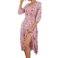 thumbnail image 3 of Franhais Women Casual Bohemian Dress, Vacation Floral Printed Half Sleeve V-Neck Midi Dress, 3 of 8