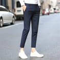 thumbnail image 3 of Pantalones de verano para hombre de corte ajustado y elástico de sastrería social Pantalones de traje masculino de alta calidad con corte entallado y elástico 9", 3 of 5