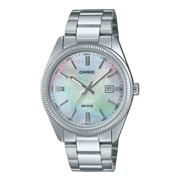 Casio Standard Montre pour Homme Analogique en Acier Inoxydable Plaqué Ion avec Nacre, Quartz MTP-1302DS-7AV