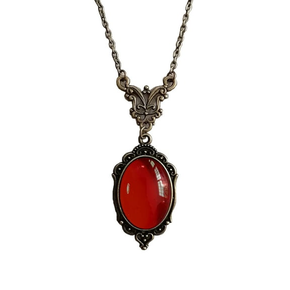Vintage Goth Red/Black Quartz Crystal Cameo Pendant Chain Necklace Women Fashion Jewelry Vintage Charm Accessories