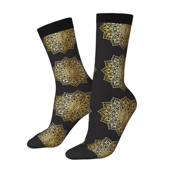 Balery Gold Mandala Calcetas Largas con Estampado para Hombre y Mujer – Suaves y Transpirables, Talla Única (US 5-11)