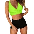 thumbnail image 3 of HVOBTTY Summer Women's 2 Piece Bikini Swimsuit Set Period Use Solid Color V Neck Back Built In Pad Wireless Beach Suits, 3 of 5