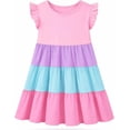 thumbnail image 5 of HILEELANG Girls Cotton Color Block Dress – 100% Soft Cotton Summer Sundress with Ruffle Sleeves, Multi-Color, Sizes 2T-12, 5 of 8