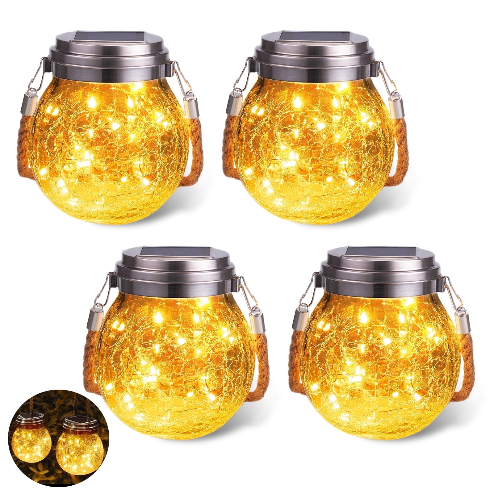 JSOT 4 Pack Solar Hanging Lanterns, LED Solar Garden Lanterns, Solar Outdoor Christmas Lights for Eaves, Patio, Fence, Pathway