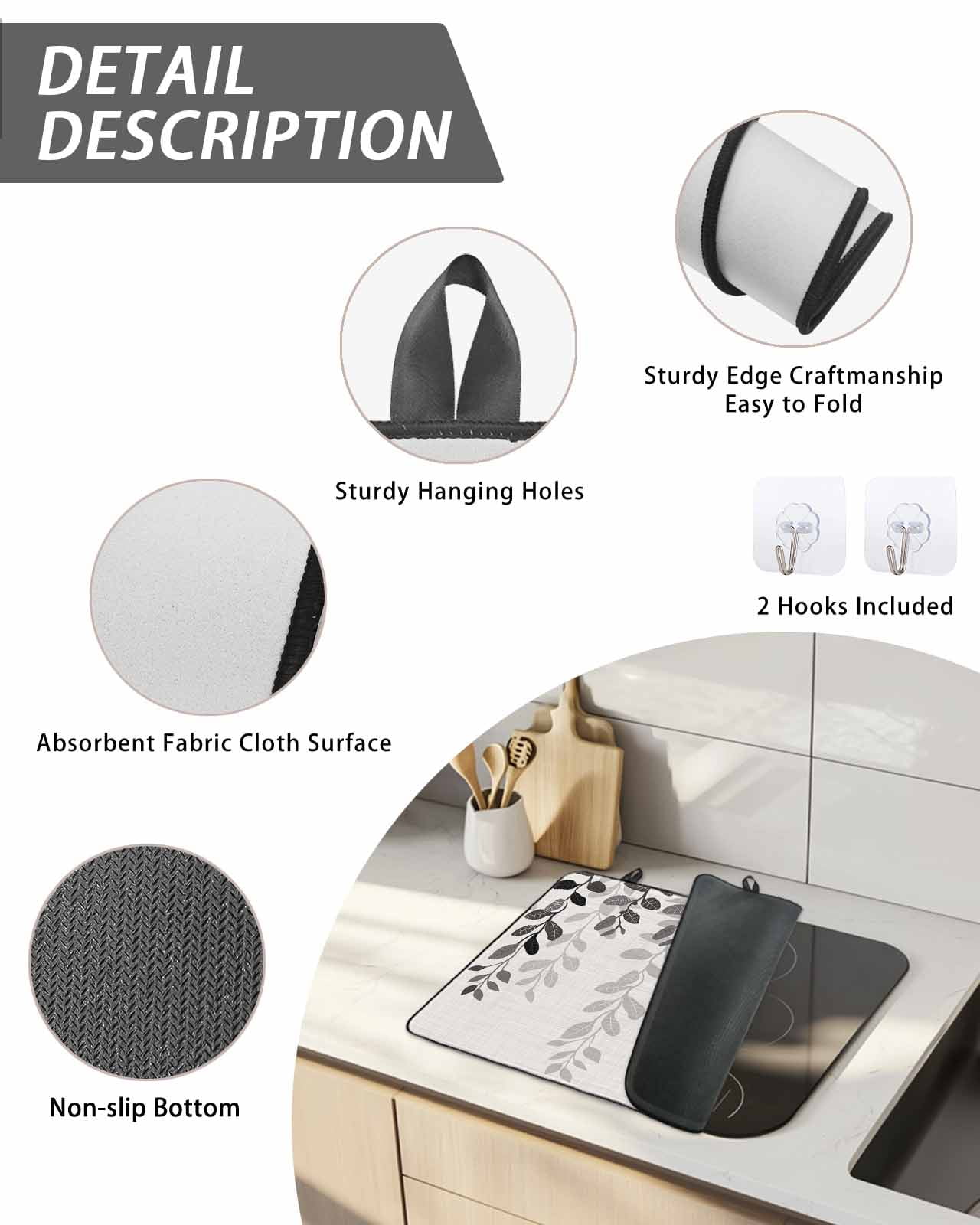 Stove Top Covers for Electric Stove, Grey Ombre Botanical Glass Stovetop Cover Protector, Watercolor Gray Pastoral Leaf Rustic Induction Cooktop Protector Oven Mat for Kitchen Countertop 31"x24"