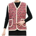 thumbnail image 3 of Oplxuo Women's Fuzzy Sherpa Quilted Vest Floral Print Button Down Waistcoat Sleeveless Gilet Jacket Outerwear with Pockets, 3 of 5