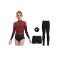 thumbnail image 3 of Runhomal Girls 4Pcs Dance Leotard Set Rhinestone Gymnastics Outfits with Shorts Long Sleeve Figure Skating Leotard Red 14, 3 of 7