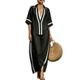 thumbnail image 2 of BRELIL Women Plus Size Two Piece Sets V Neck Short Sleeve Shirt Wide Leg Long Pants Casual Lounge Solid Boho Vacation Travel Outfits Fall Summer Tracksuit, Black 2XL, 2 of 7