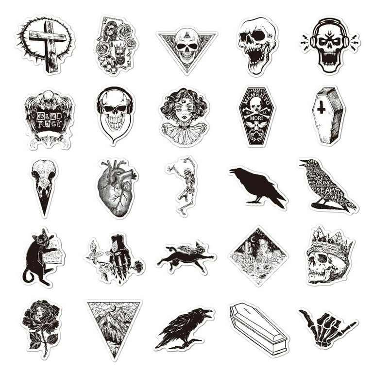Black and White Vintage Tattoo Stickers (50 pcs)