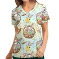thumbnail image 2 of Pompotops Women's Fashion Easter Rabbit Print V-neck Short Sleeve Pocket Workwear Top, 2 of 5