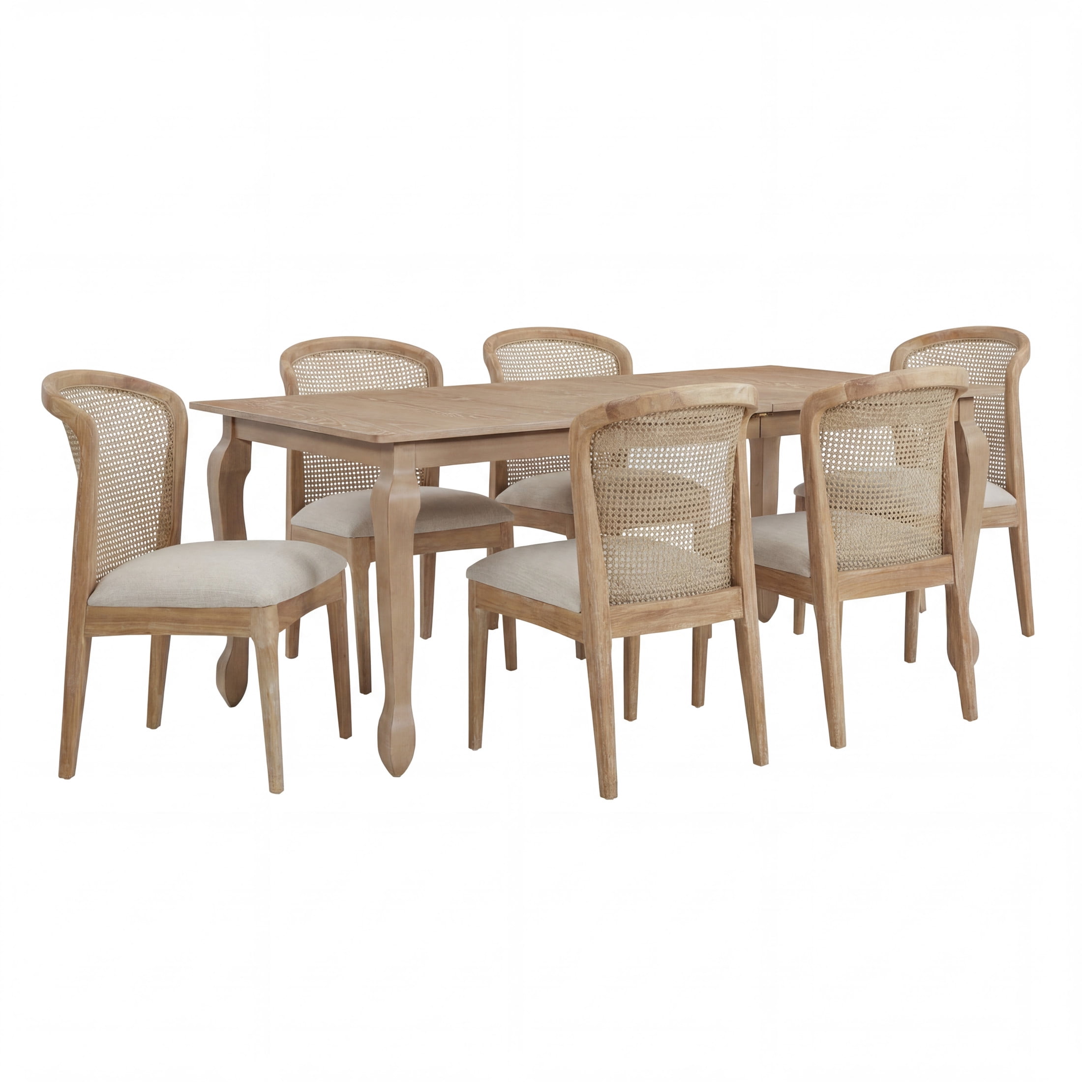 Christopher Knight Home 7-Piece French Country Dining Set, Extendable Table with Rattan Back Chairs, Light Natural