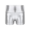 thumbnail image 6 of Yeahdor Kids Girls Gymnastics Dance Outfit Metallic Striped Leotard Sheer Mesh Patchwork Bodysuit with Metallic Shorts Silver 4, 6 of 7
