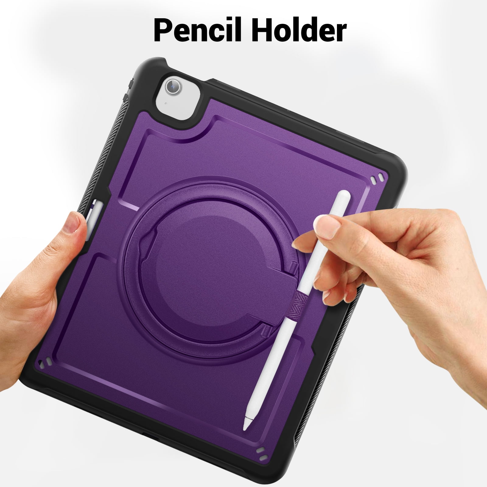 Shockproof Case for Apple iPad Air 13 Inch 2024 M2, Rugged Hybrid Protective Cover with Pencil Holder & Shoulder Strap Kids Friendly Rotating Kickstand Case for iPad Air 13" 2024, Purple