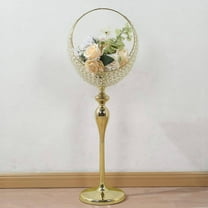 Balsa Circle 3 feet Gold Crystal Beaded Metal Candle Holder Stand in Half Moon Basket Design Centerpiece for Home Decor Wedding Party Reception Event